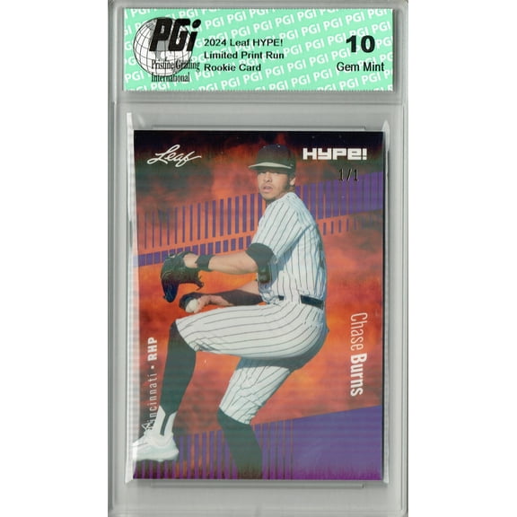 Chase Burns 2024 Leaf HYPE! #141 Purple Shimmer 1/1 Rookie Card PGI 10