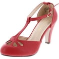 thumbnail image 1 of Chase & Chloe Kimmy-36 Women's Teardrop Cut Out T-Strap Mid Heel Dress Pumps, 1 of 7