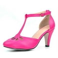 thumbnail image 1 of Chase & Chloe Kimmy-36 Women's Teardrop T-Strap Mid Heel Pumps, Fuchsia Pu (Fuchsia Pu, 7.5), 1 of 4