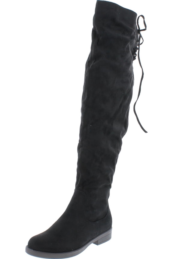 Maggy-1 Women's Thigh High Drawstring Low Chunky Heel Boots