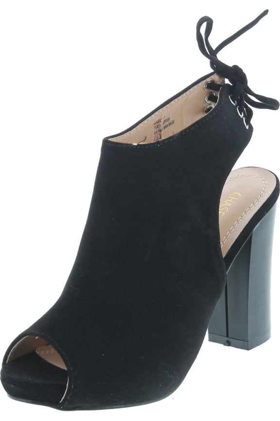 Marcy-1 Women's Back Lace Up Cut Out High Block Heel Ankle Booties, Black, 6.5