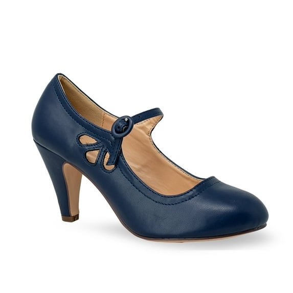 Chase & Chloe Mary Jane Shoes Women Oxford Pumps - Cute Low Kitten High Heels - Retro Vintage Shoes for Women 1950s Mary Janes Round Toe Shoe with Ankle Strap - Women Dress Shoes