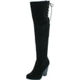 thumbnail image 1 of Chase & Chloe Max-2 Women's Over The Knee Thigh High Suede Chunky Heel Boot, Black, 10, 1 of 7