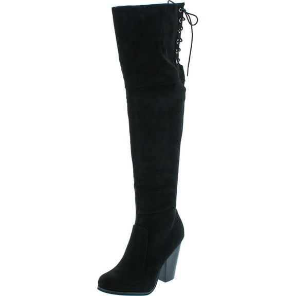 Chase & Chloe Max-2 Women's Over The Knee Thigh High Suede Chunky Heel Boot, Black, 10