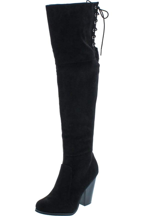 Max-2 Women's Over The Knee Thigh High Suede Chunky Heel Boot, Black, 10