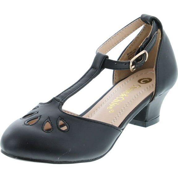 Chase & Chloe Mimi-1K Girl's T-Strap Cut Out Ankle Wrap Casual Dress Shoes