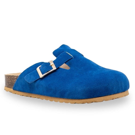Chase & Chloe Women's Suede Clogs Adjustable Buckle Mules Cork Footbed Sandal Potato Shoes with Arch Support