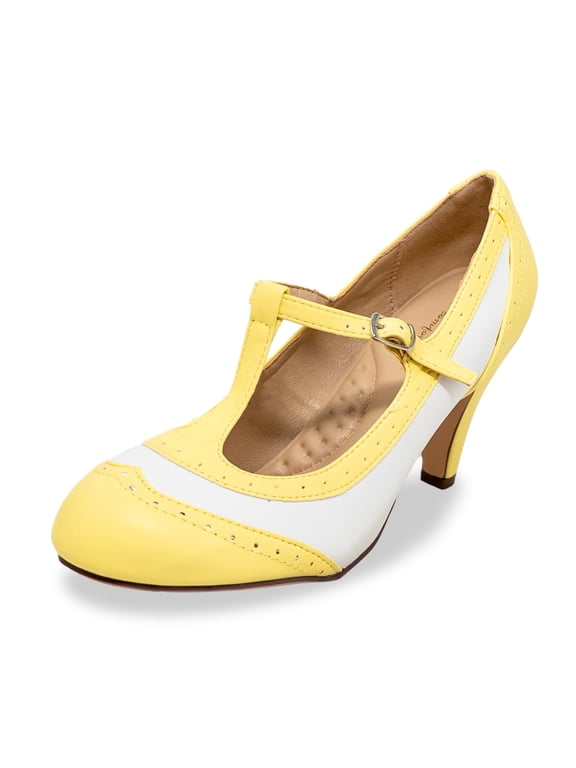 Women's Mary Jane Oxford Pumps - Cute Low Kitten Heels - Retro Round Toe Shoe with Ankle Strap