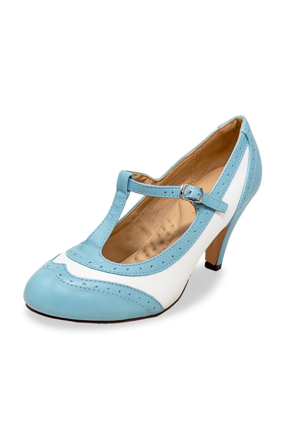 Women's Mary Jane Oxford Pumps - Cute Low Kitten Heels - Retro Round Toe Shoe with Ankle Strap