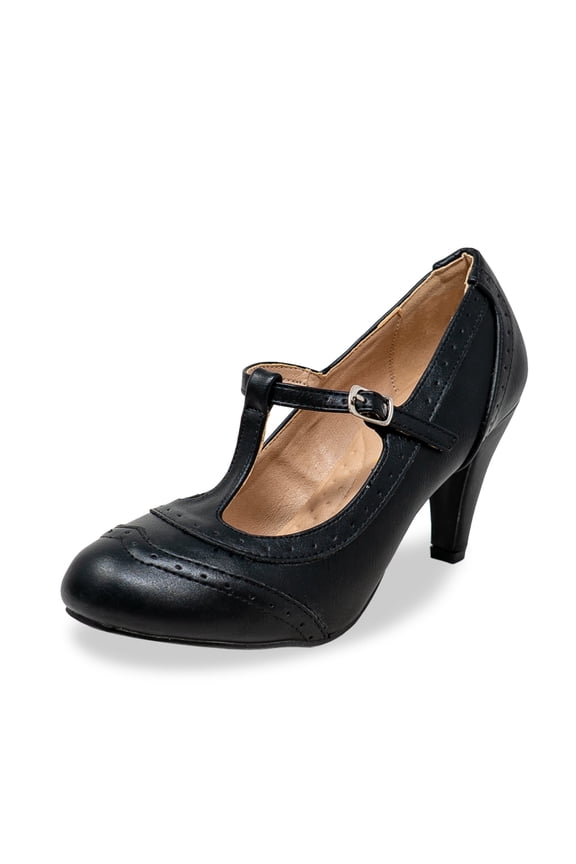 Women's Mary Jane Oxford Pumps - Cute Low Kitten Heels - Retro Round Toe Shoe with Ankle Strap