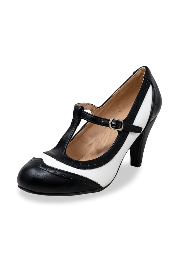 Women's Mary Jane Oxford Pumps - Cute Low Kitten Heels - Retro Round Toe Shoe with Ankle Strap