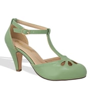 Chase & Chloe Women's Pepper Mary Janes - Vintage Cutout Low Kitten Heels Retro T Strap Pumps