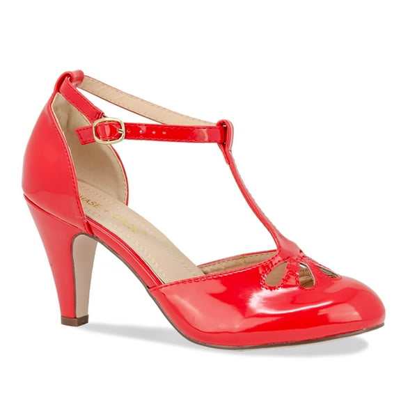Chase & Chloe Women's Pepper Mary Janes - Vintage Cutout Low Kitten Heels Retro T Strap Pumps