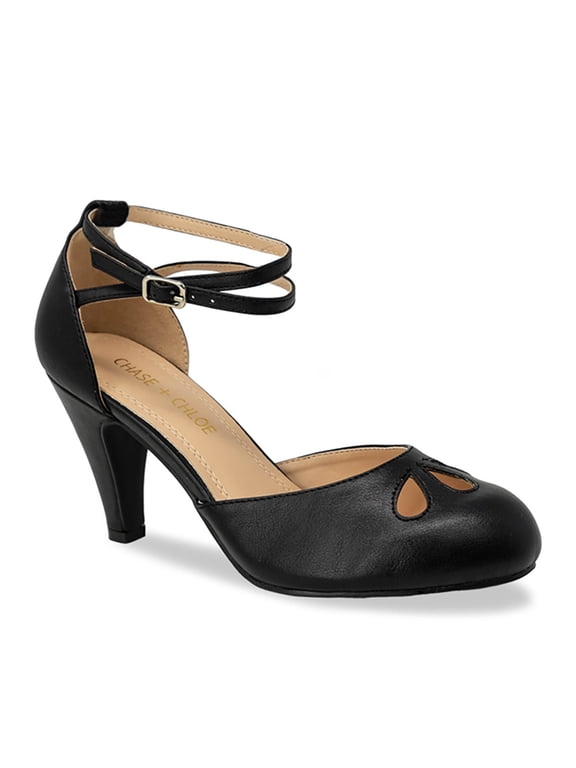 Women's T-Strap Mid-Heel Pumps with Adjustable Double Straps