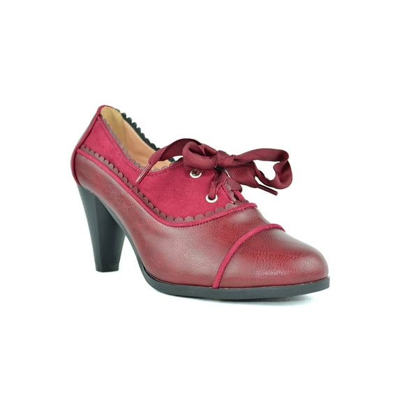 Chase & Chloe Women's Vintage-Inspired Bow-Tie Pumps with Scallop Detailing and Mid-Heel