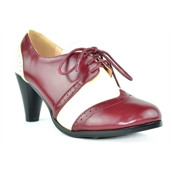 Chase & Chloe Women's Vintage-Inspired Lace-Up Oxford Pumps with Wingtip Design and Mid-Heel
