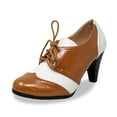 thumbnail image 1 of Chase & Chloe Women's Vintage-Inspired Lace-Up Oxford Pumps with Wingtip Design and Mid-Heel, 1 of 5