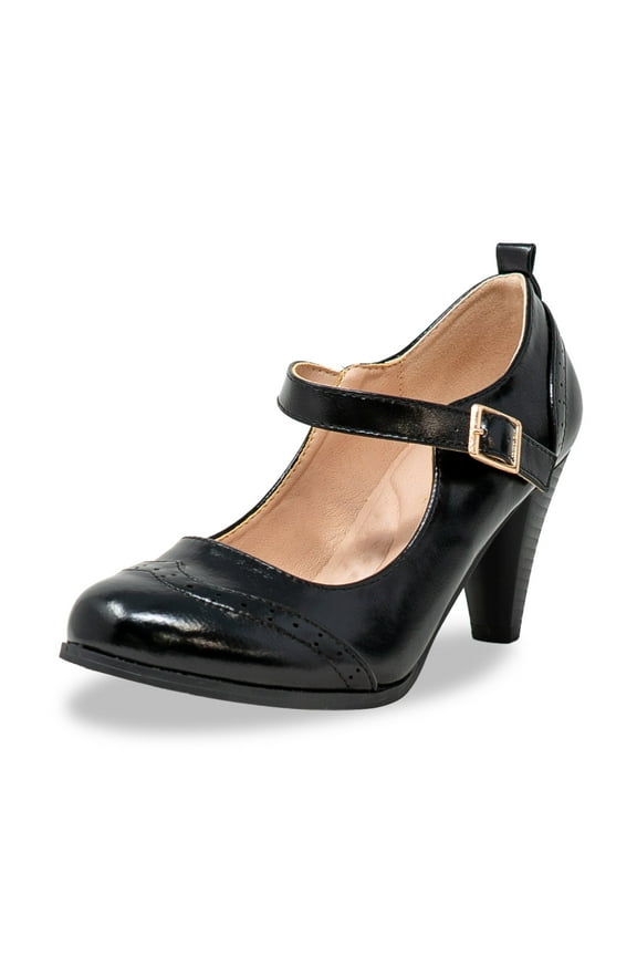 Women's Vintage-Inspired Mary Jane Pumps with Wingtip and Mid-Heel