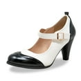 thumbnail image 1 of Chase & Chloe Women's Vintage-Inspired Mary Jane Pumps with Wingtip and Mid-Heel, 1 of 5