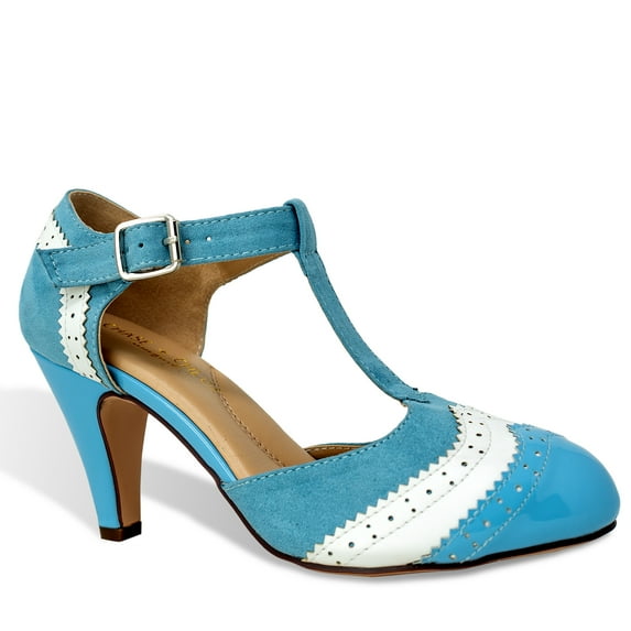 Chase & Chloe Women's Vintage-Inspired T-Strap Heels with Two-Tone Wingtip Detailing