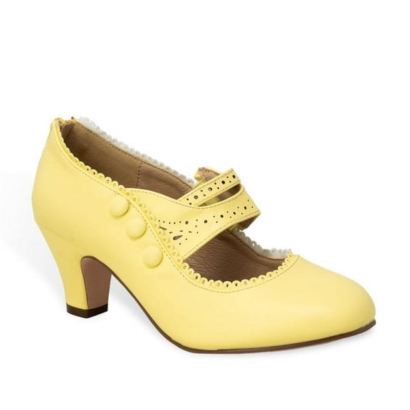 Chase & Chloe Women's Vintage Mary Jane Low Heel Pumps - Classic Scalloped Edge Dress Shoes with Button Detail