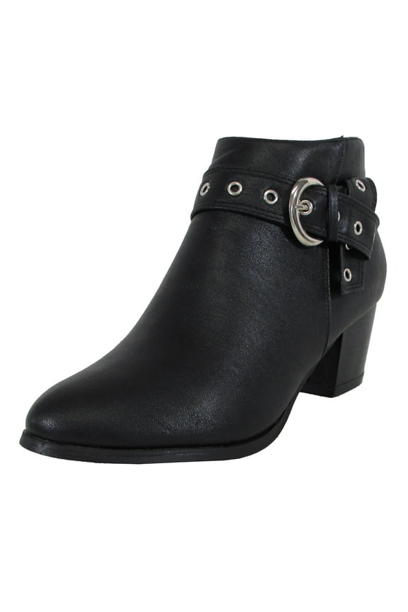 Chase + Chloe Womens Anita-1 Ankle Bootie Shoes, Black PU, US 6.5