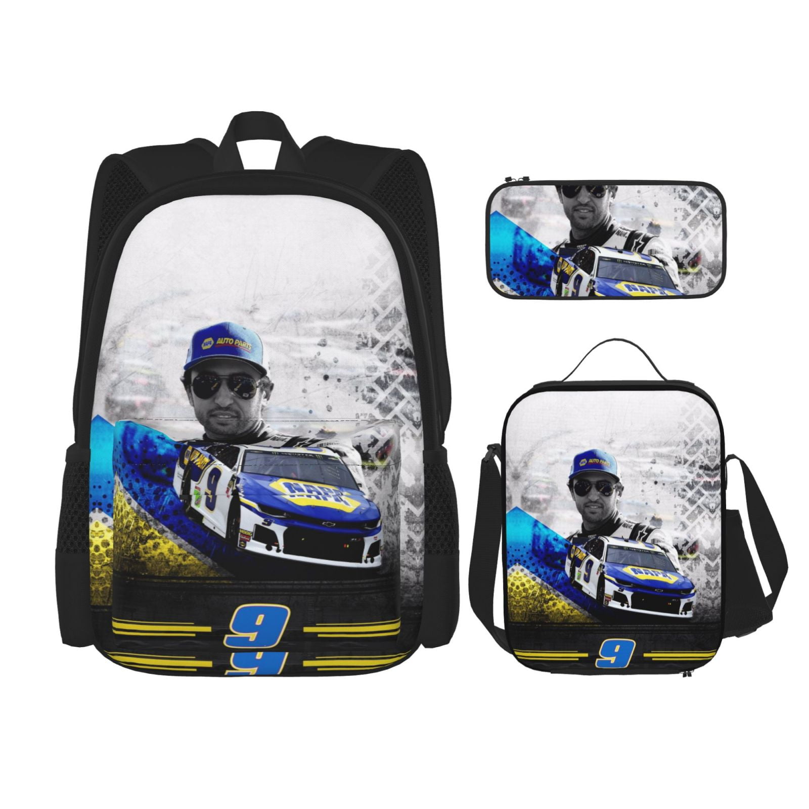 Chase-Elliott _#9 Backpacks With Lunch Pack Pencil Case 3pcs Set, Double Shoulders Daypack, Backpack/Pen Bag/Lunch Tote Bag Set