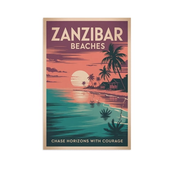 Chase Horizons with Courage Zanzibar Beaches Retro Travel Poster Vintage Inspirational Wall Art Print for Study Room Office Creative Space Print Poster