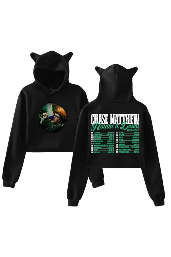 Chase Matthew Holdin' It Down Tour 2025 Hoodie Cat Ears Crop Top Long Sleeve Streetwear Women's Clothes