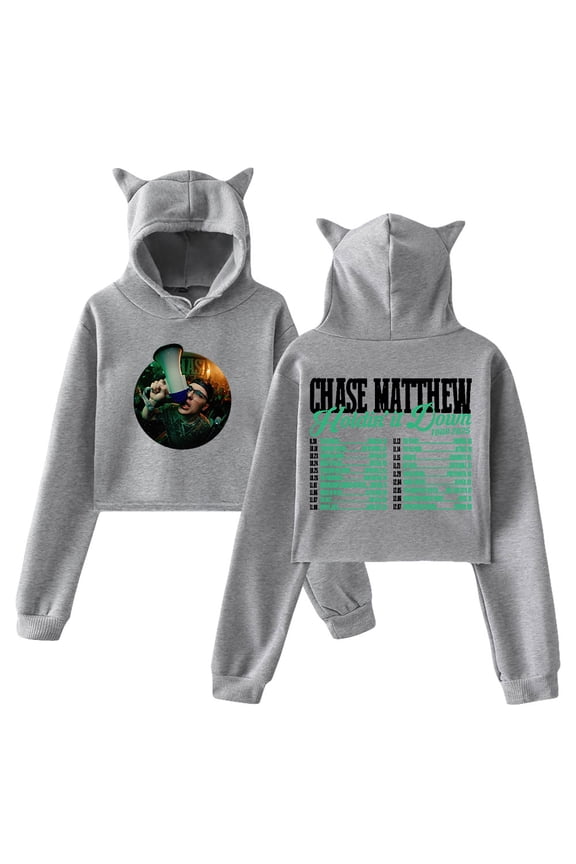 Chase Matthew Holdin' It Down Tour 2025 Hoodie Cat Ears Crop Top Long Sleeve Streetwear Women's Clothes