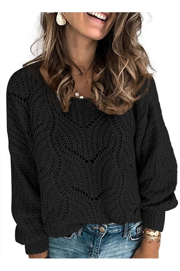 Pullover Sweaters for Women Solid Color Knitted Winter Tops Long Sleeve Crewneck Jumpers Plus Size