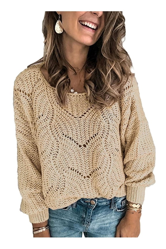 Pullover Sweaters for Women Solid Color Knitted Winter Tops Long Sleeve Crewneck Jumpers Plus Size