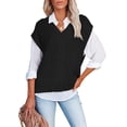thumbnail image 1 of Chase Secret Sleeveless Sweater Vest for Women Oversized V Neck Solid Color Cable Knit Pullover Tops, 1 of 8