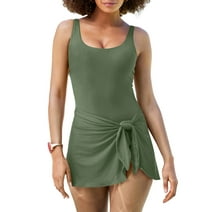 Chase Secret Swim Dress for Women One Piece Tummy Control Swimsuits Tie Knot Swim Dresses Skirt Bathing Suit Green