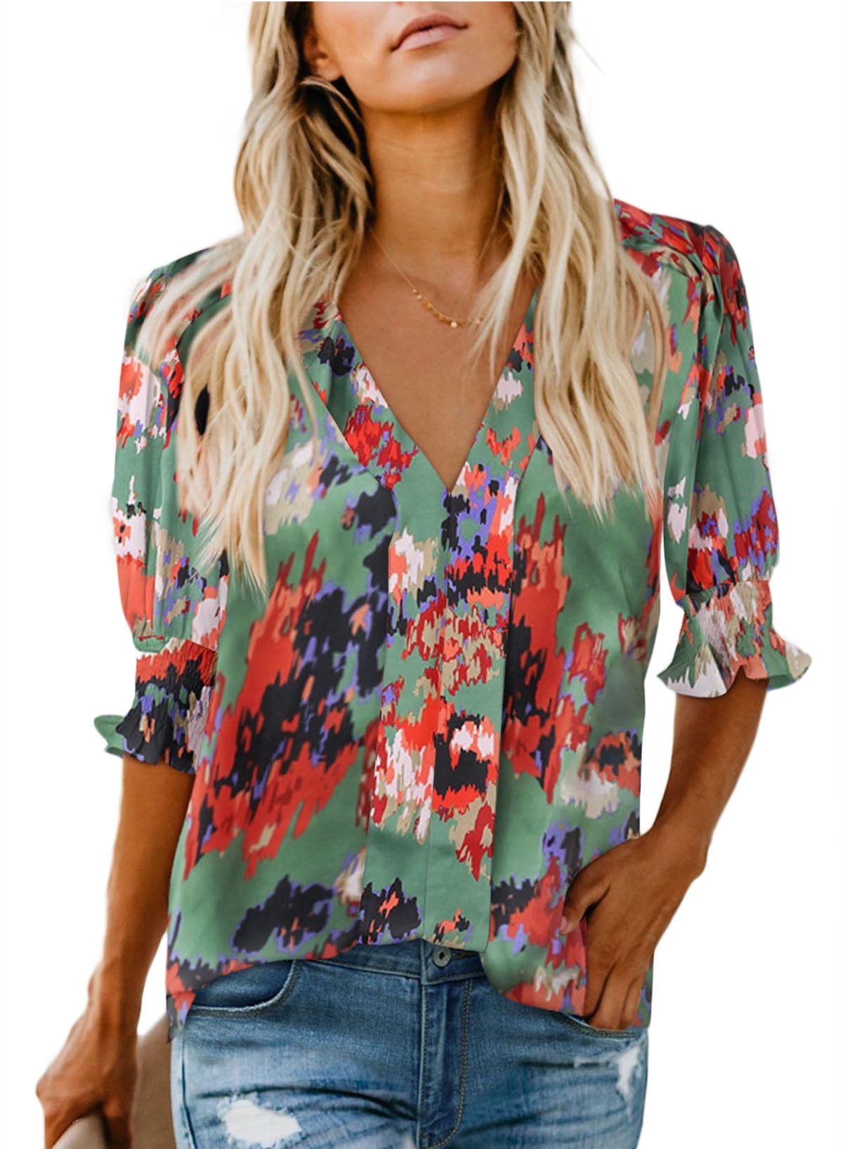 Chase Secret Blouses for Women Dressy Casual Summer Puff Ruffle Short ...