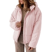 Puffer Jacket for Women Winter Warm Hooded Coat Full Zip Up Cropped Jacket with Pockets Petite