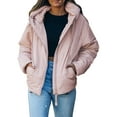 thumbnail image 1 of SHEWIN Puffer Jacket for Women Winter Warm Hooded Coat Full Zip Up Cropped Jacket with Pockets Petite, 1 of 8
