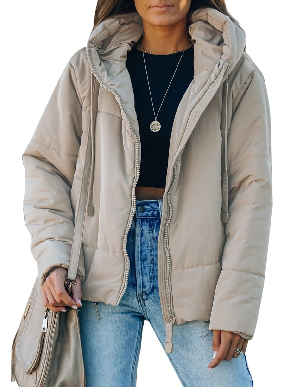 Women s Petite Hooded Puffer Jacket with Zipper and Morocco Ubuy