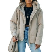 Chase Secret Women Full Zipper Hooded Puffer Jacket Short Coat with Pockets Petite