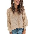 thumbnail image 1 of SHEWIN Women Hollow Out Knit Pullover Sweaters Crewneck Long Sleeve Sweater Petite, 1 of 7