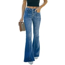 Chase Secret Women Jeans High Waist Stretch Flare Jeans Washed Wide Leg Denim Pants with Pockets Blue Size 6