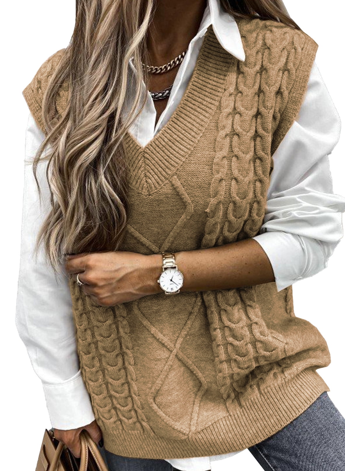 Chase Secret Women's Pullover Sweater Vest Oversized Loose Cable Knit V  Neck Sweaters Fall Winter Outfits Plus Size - Walmart.com