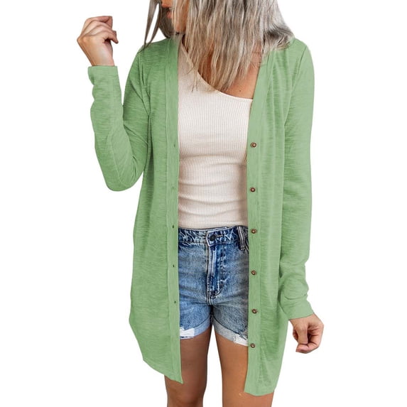 Chase Secret Women's Cardigan Open Front Snap Button Down Sheer Long Sleeve Loose Lightweight Belize Fall Tops