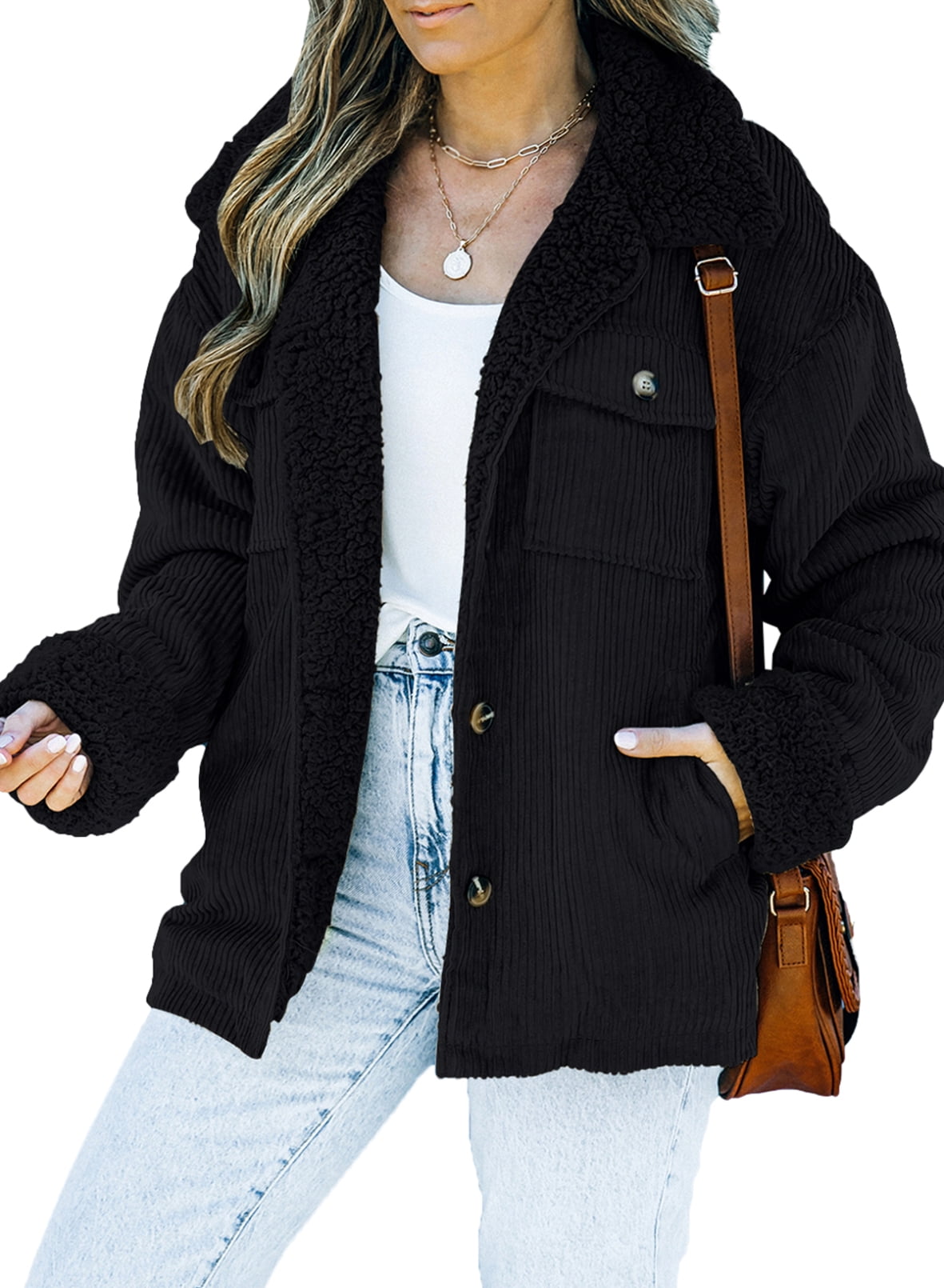 Fuzzy top corduroy jacket
