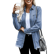 Chase Secret Women's Denim Jacket Casual Long Boyfriend Distresse Jean Jacket