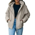thumbnail image 1 of SHEWIN Hooded Puffer Jacket for Women with Full Zipper Drawstring Winter Cropped Coat with Pockets Petite, 1 of 9