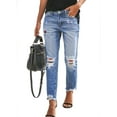 thumbnail image 1 of Chase Secret Women's Ripped Boyfriend Straight Jeans Hole Denim Jeans Petite, 1 of 7
