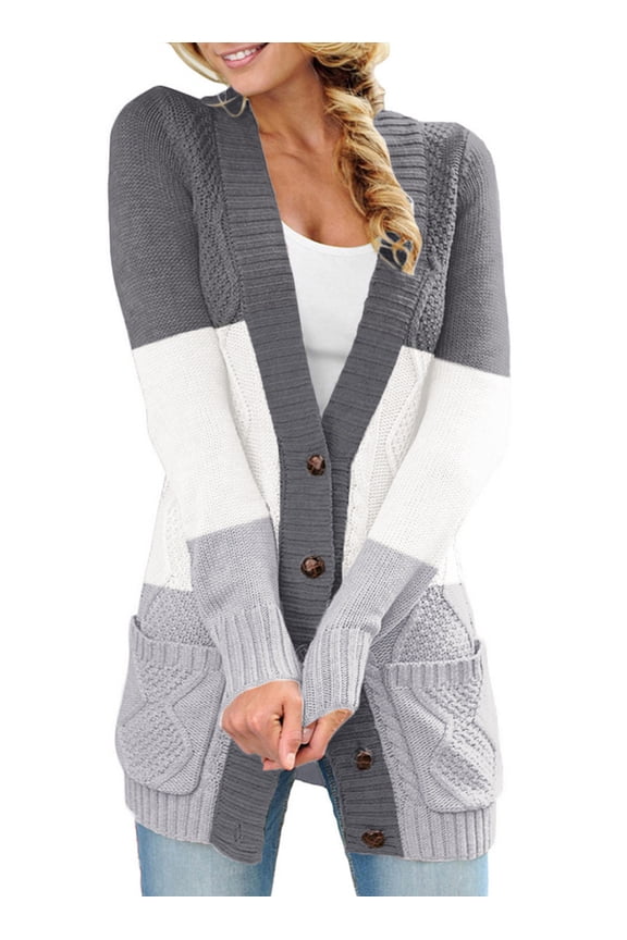 Womens Button Cardigan Sweaters Long Open Front Sweater Coat With Pocketed Petite