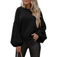 thumbnail image 1 of Chase Secret Womens Cropped Knit Sweater Casual Lantern Sleeve Crew Neck Sweater Fall Winter Ribbed Hem Knitwear Pullover Tops, 1 of 6