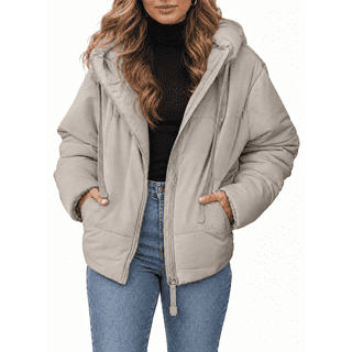 SHEWIN Womens Hooded Puffer Jacket Full Zipper Short Coat with Pockets Winter Warm Outerwear Petite